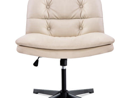 Large Size Armless Home Office Desk Chair Vanity Chair No Wheels - Beige