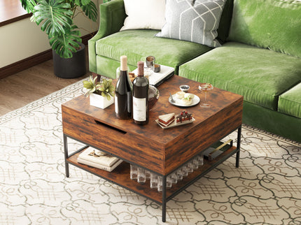 Rustic Flip Top Coffee Table With Hidden Storage - Black / Brown