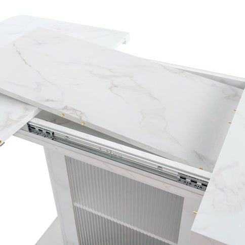 Modern Rectangle Dining Table With Stretchable Top, Storage Cabinet