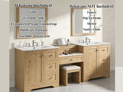 Double Sink Bathroom Vanity With Countertop, 2 Ceramic Sinks, 6 Drawers, Soft Close Design