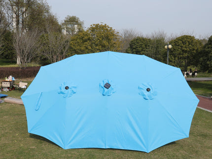 Double- Sided Outdoor Market Umbrella With Lights And Base