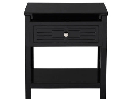 Dylan - Wooden End Side Table Nightstand With Glass Top And Drawer
