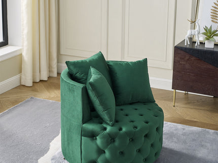 Modern Upholstered Swivel Chair With Button Tufted Design And Movable Wheels