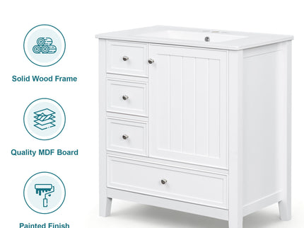 Modern Bathroom Vanity With Sink, 1 Cabinet & 3 Drawers