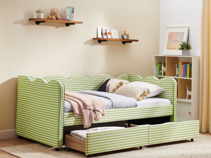 Gingham Daybed With USB Charging Port, Wave-Shaped Design