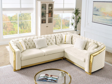 L Shaped Chesterfield Sectional Sofa With Stainless Steel Accents