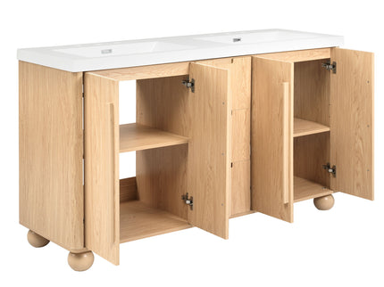 Double Sink Bathroom Vanity With Sinks, Soft Close Doors & 3 Drawers - Wood