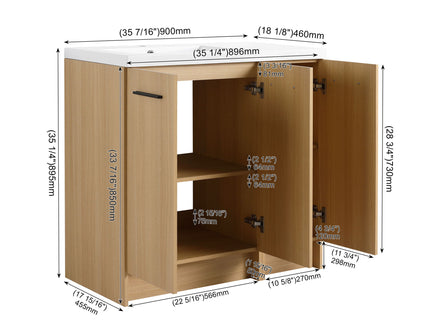 Freestanding Bathroom Vanity Set With Tall Linen Cabinet, 3 Door Storage Cabinet, Single Sink