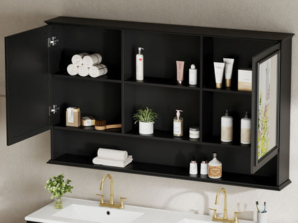 Wall Mounted Bathroom Medicine Cabinet With Double Mirrored Doors