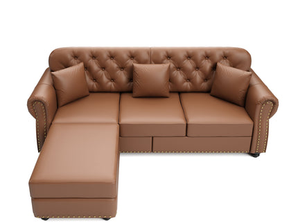 Upholstered Sofa With Nailhead Trim, Rolled Armrests With Ottoman