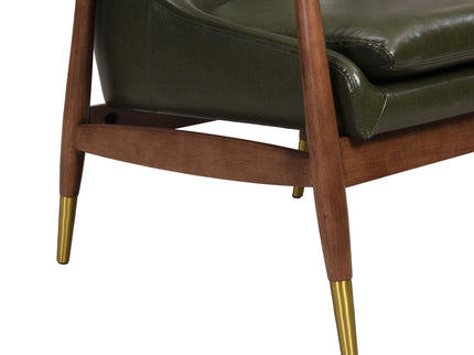 Mid - Century Accent Chair With Cushioned Seat, Brass Tipped Legs