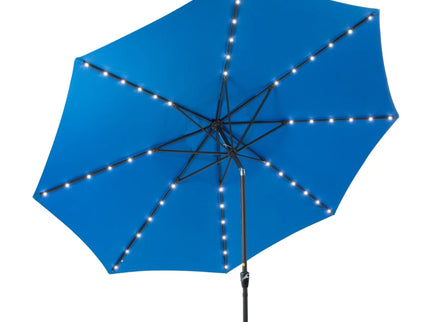 Solar LED Patio Umbrella With Crank Lift And Tilt, 8 Ribs, UV Resistant Canopy For Pool, Backyard & Patio (Without Base) - Blue