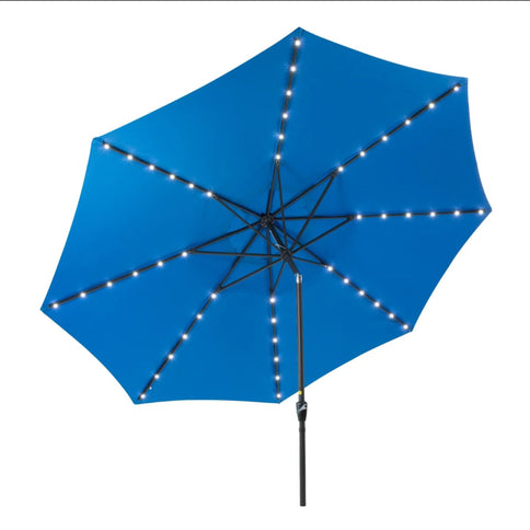 Solar LED Patio Umbrella With Crank Lift And Tilt, 8 Ribs, UV Resistant Canopy For Pool, Backyard & Patio (Without Base) - Blue