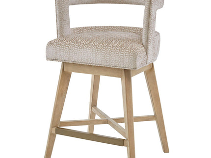 Design Swivel Counter Stool With Low Back Support Polyester And Solid Wood - Cream