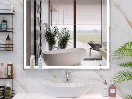 LED Bathroom Vanity Mirror Wall Mounted Adjustable / Warm / Natural Lights Anti-Fog Touch Switch With Memory Modern Smart Large Bathroom Mirrors