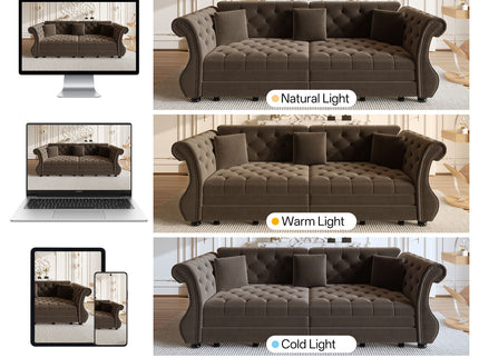 Oversized Chesterfield Pull Out Sofa Bed, Roll Arm Couch With Flower Tufting For Living Room