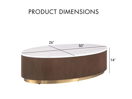 Oval Cocktail Table - Brown / Gold / White