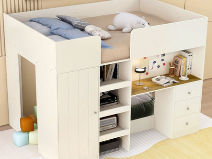 Loft Bed With Built In Wardrobe, Desk, Shelves, And Drawers