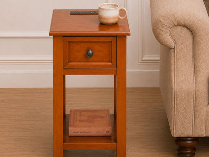 End Table With Drawer And Shelf For Living Room - Walnut