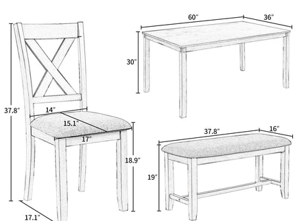6 Piece Rectangular Dining Table Set With 4 Chairs And Bench