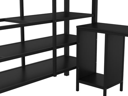 Full Size Loft Bed With Desk Set And Wardrobe - Black