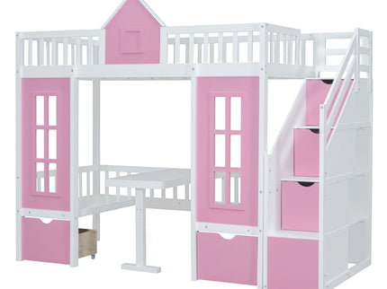 Twin Over Twin Bunk Bed With Changeable Table, Bunk Bed Turn Into Upper Bed And Down Desk