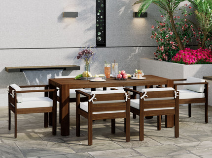 Rustic Patio Dining Set For 6 With Removable Cushions