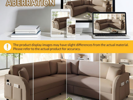 L-Shaped Couch With Pull-Out Bed, Oversize Convertible Sleeper Sofa With Side Pocket & USB Port