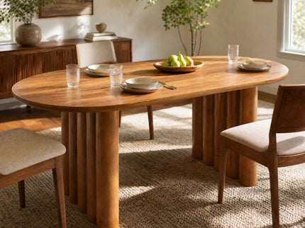 Oval Dining Table With Cylindrical Legs - Brown