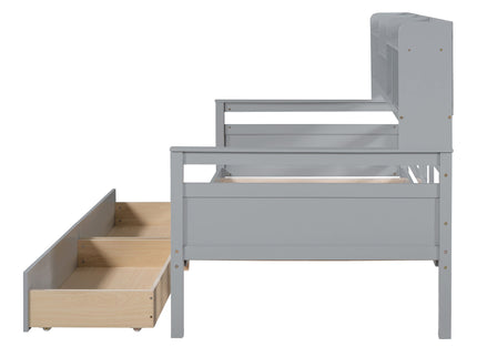 Daybed, Slat Support, With Bedside Shelves And 2 Drawers
