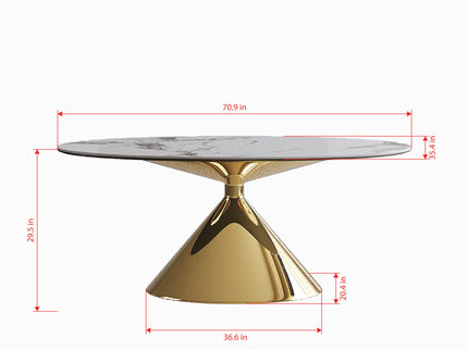 Modern Luxury Marble Dining Table Set Oval Kitchen Table With Stainless Steel Base - Gold / White Print