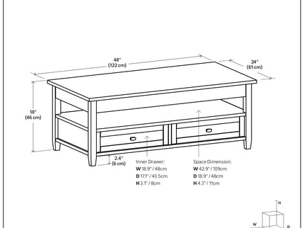 Warm Shaker - Lift Top Coffee Table With Hidden Storage And Lift Top Functionality - Brown