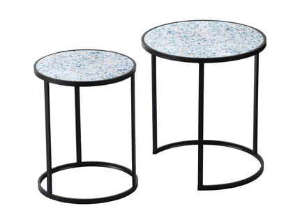 Round End Table, Stacking Side Tables With Sturdy Metal Frame For Small Space, Living Room, Office (Set of 2) - Black