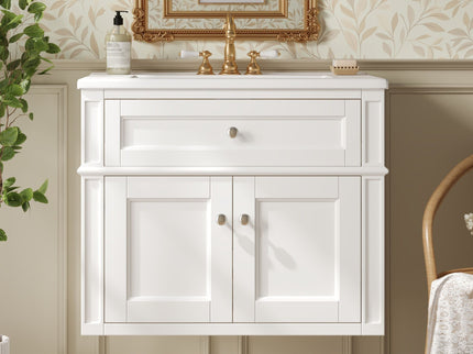 Wall Mounted Bathroom Vanity With Tip Out Drawer And Open Back Design