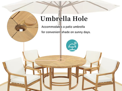 5 Piece Outdoor Dining Set, Patio Table And Chairs With Umbrella Hole