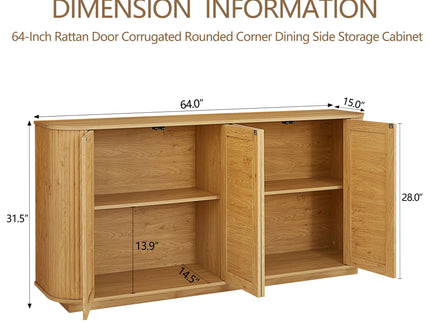 Contemporary Wave Shaped TV Stand With Rattan Doors
