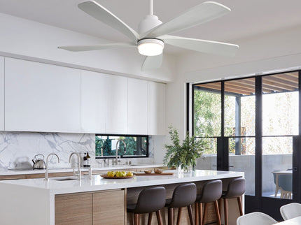 52" Ceiling Fan With Dimmable LED Light, 5 Blades, Reversible DC Motor, Smart Remote Control - White