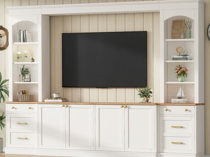 Arched Entertainment Center Wall Unit With Bookshelf, Retro Large TV Stand