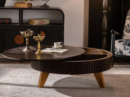 Round Retro Coffee With Solid Wood Legs