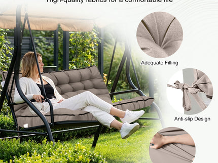 3 Seater Outdoor Porch Swing Cushion With Backrest, Waterproof