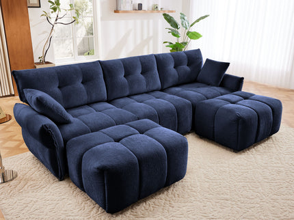 Sofa Set With Ottoman And Pillows, Textured, High Resilience Cushions