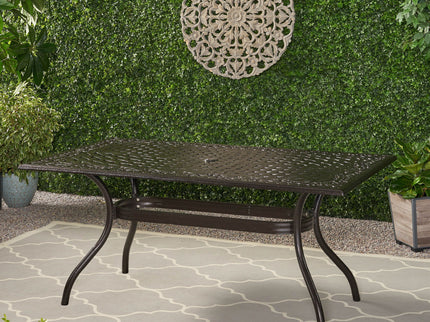 Celestine - Outdoor Cast Aluminum Dining Table With Floral Lattice Design And Umbrella Holder
