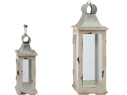 Wooden Candle Lantern Decorative, Hurricane Lantern Holder Decor For Indoor Outdoor, Home Garden Wedding - White