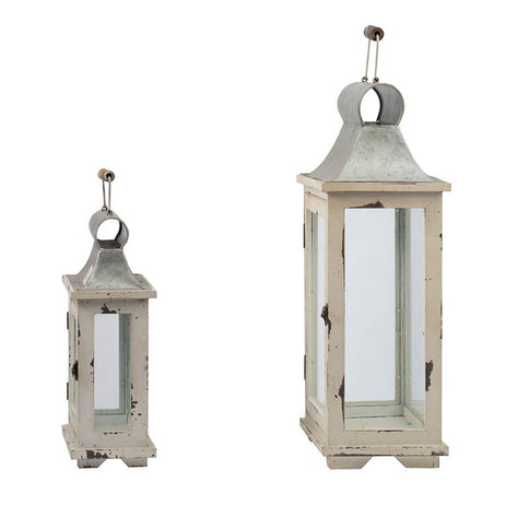 Wooden Candle Lantern Decorative, Hurricane Lantern Holder Decor For Indoor Outdoor, Home Garden Wedding - White