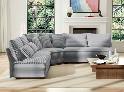 5 Seater L Shaped Sectional Sofa With Curved Corner, 7 Pillows