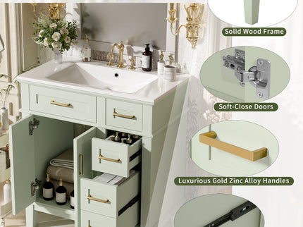 Modern Bathroom Vanity With Ceramic Sink, Soft Close Storage Cabinet