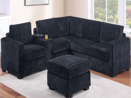 Contemporary L-Shaped Sectional Set With USB Console & Ottoman