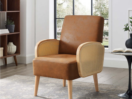Upholstered Armchair With Tall Legs - Brown