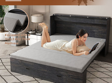 Full Murphy Bed With Storage Drawers, Charging Station, Foldable Panels, And Silent Swivel Wheels