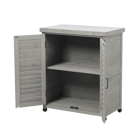 Potting Bench With Storage Cabinet And Metal Table Top For Outdoor